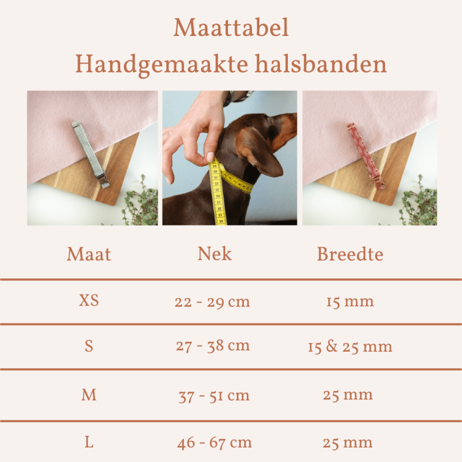 Maattabel handgemaakte halsbanden